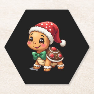 Funny Gingerbread Man Turtle Christmas Womens Mens Paper Coaster