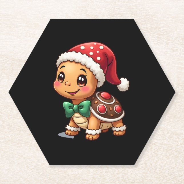 Funny Gingerbread Man Turtle Christmas Womens Mens Paper Coaster (Front)