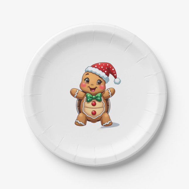 Funny Gingerbread Man Turtle Christmas Womens Mens Paper Plate (Front)