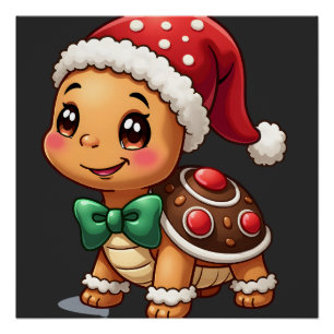 Funny Gingerbread Man Turtle Christmas Womens Mens Poster