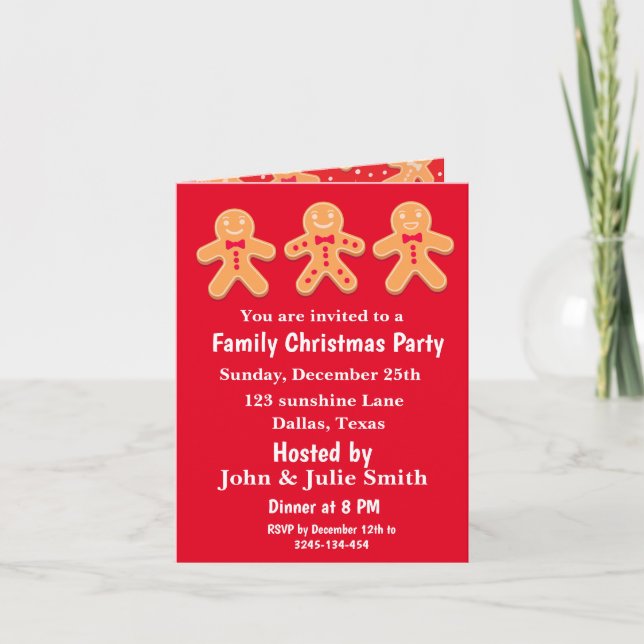 Funny  Gingerbread Men Family Christmas Party   Invitation (Front)
