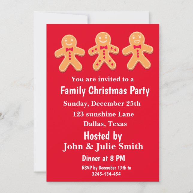 Funny  Gingerbread Men Family Christmas Party  Invitation (Front)