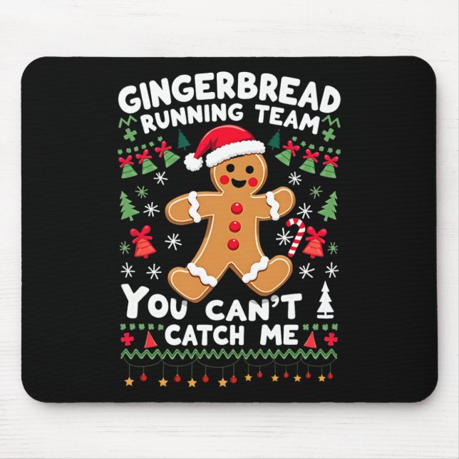 Funny Gingerbread Running Team Ugly Christmas Swea Mouse Mat (Front)