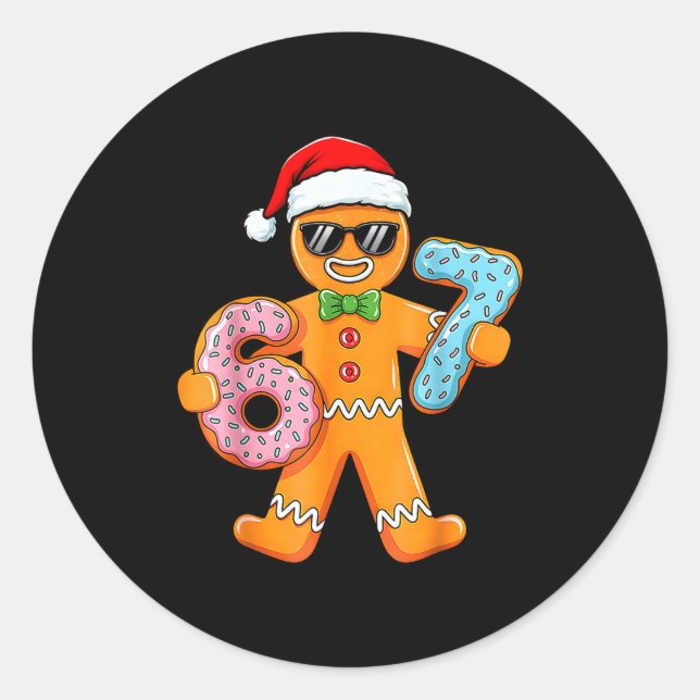 Funny Gingerbread Six Seven 67 Christmas Boys  Classic Round Sticker (Front)