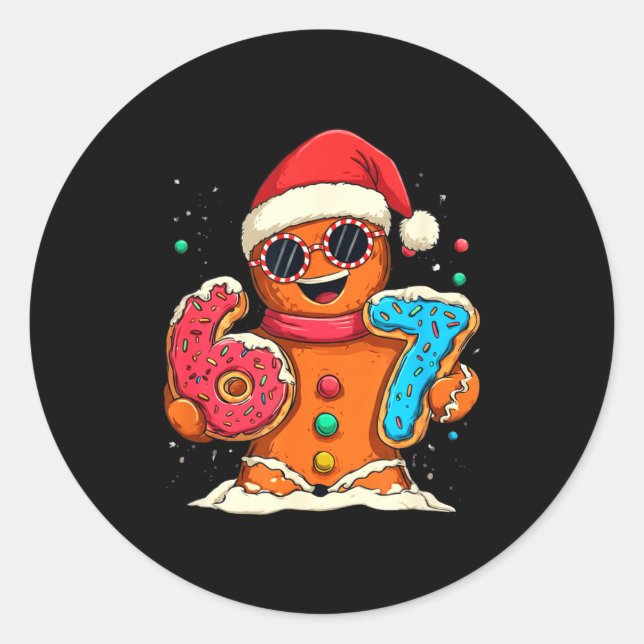 Funny Gingerbread Six Seven 67 Ice Cream Drip Chri Classic Round Sticker (Front)