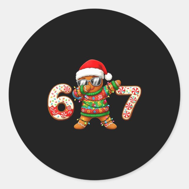 Funny Gingerbread Six Seven 67 Ice Cream Drip Chri Classic Round Sticker (Front)