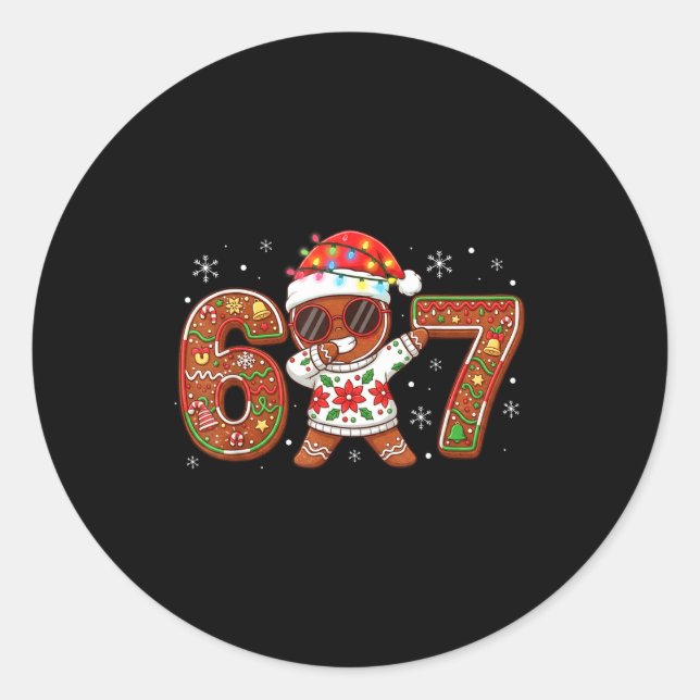 Funny Gingerbread Six Seven 67 Ice Cream Drip Chri Classic Round Sticker (Front)