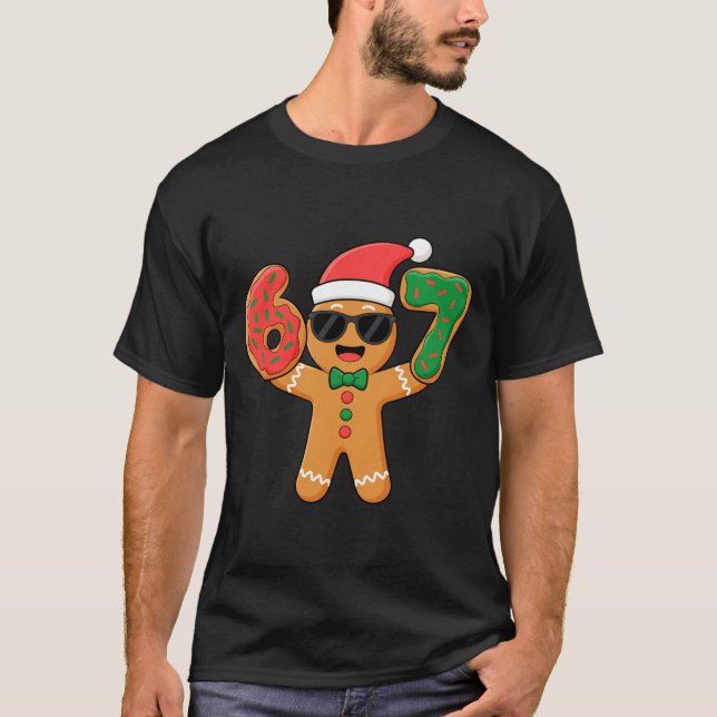 Funny Gingerbread Six Seven 67 Ice Cream Drip Chri T-Shirt (Front)