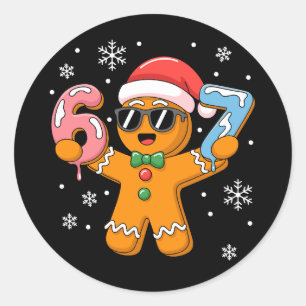 Funny Gingerbread Six Seven 67 Ice Cream Drip Xmas Classic Round Sticker