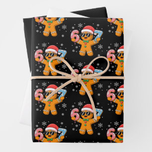 Funny Gingerbread Six Seven 67 Ice Cream Drip Xmas Wrapping Paper Sheet