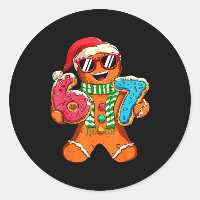 Funny Gingerbread Six Seven 67 Meme Ice Cream Chri Classic Round Sticker (Front)