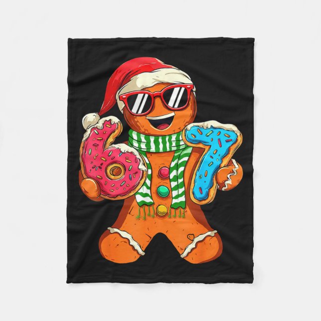 Funny Gingerbread Six Seven 67 Meme Ice Cream Chri Fleece Blanket (Front)