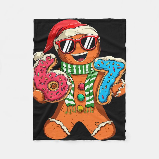 Funny Gingerbread Six Seven 67 Meme Ice Cream Chri Fleece Blanket (Front)