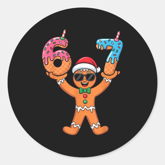 Funny Gingerbread Six Seven Meme Christmas Brainro Classic Round Sticker (Front)