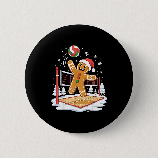 Funny Gingerbread Volleyball Player Christmas  6 Cm Round Badge (Front)