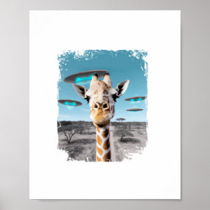 Funny Giraffe Africa Savannah Selfie with Alien UF Poster