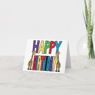 Funny Giraffe and Colourful Block Birthday Text Card
