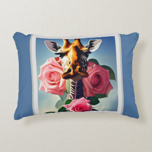 Funny Giraffe and Roses Surreal  Decorative Cushion