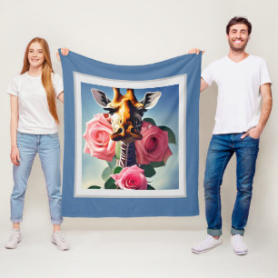 Funny Giraffe and Roses Surreal    Fleece Blanket
