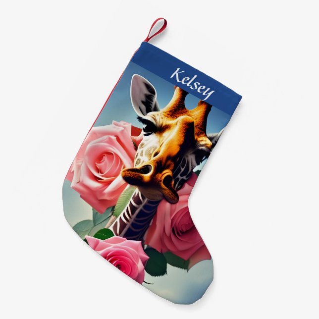 Funny Giraffe and Roses Surreal  Personalised   Small Christmas Stocking (Front (Hanging))
