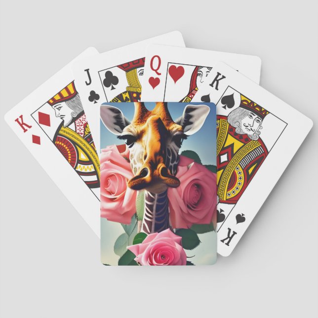 Funny Giraffe and Roses Surreal    Playing Cards (Back)
