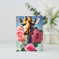 Funny Giraffe and Roses Surreal  