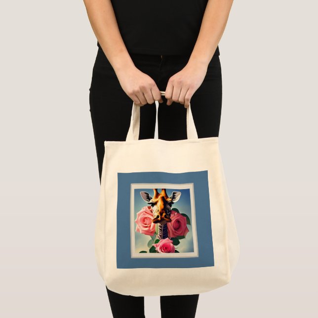 Funny Giraffe and Roses Surreal  Shopping Tote Bag (Front (Product))