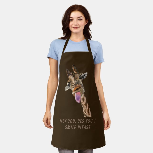 Funny Giraffe Apron with Custom Text Choose Colour (Worn)