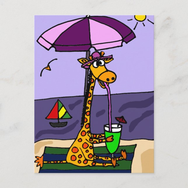 Funny Giraffe at the Beach Postcard (Front)