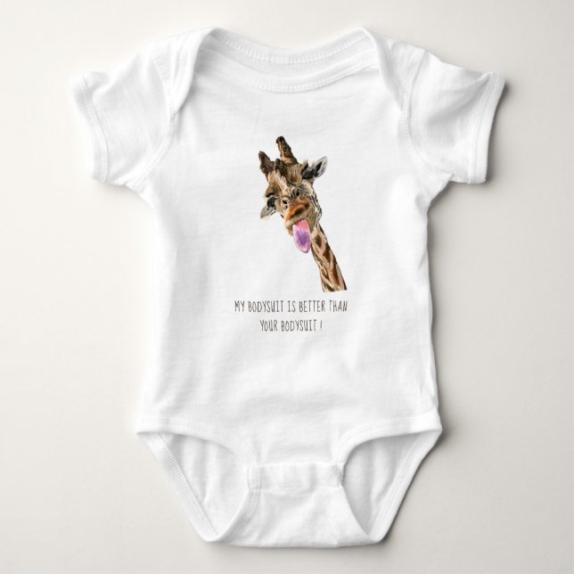 Funny Giraffe Baby Bodysuit - Custom Text (Front)