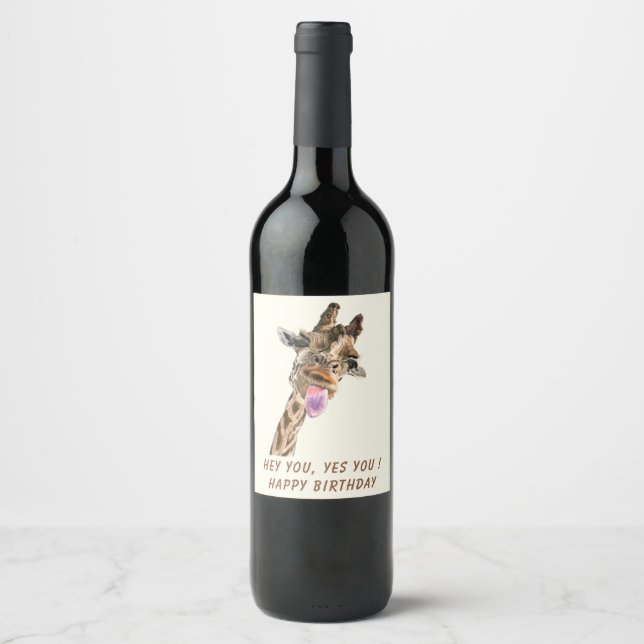 Funny Giraffe Birthday Wine Bottle Label Your Text (Front)