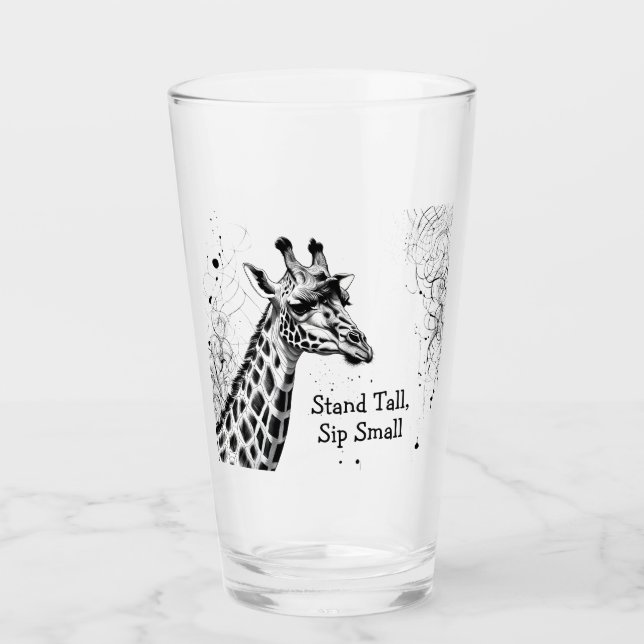 Funny Giraffe Black White Ink Personalised Glass (Front)