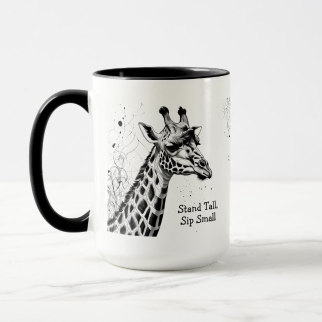 Funny Giraffe Black White Ink Personalised Mug (Left)