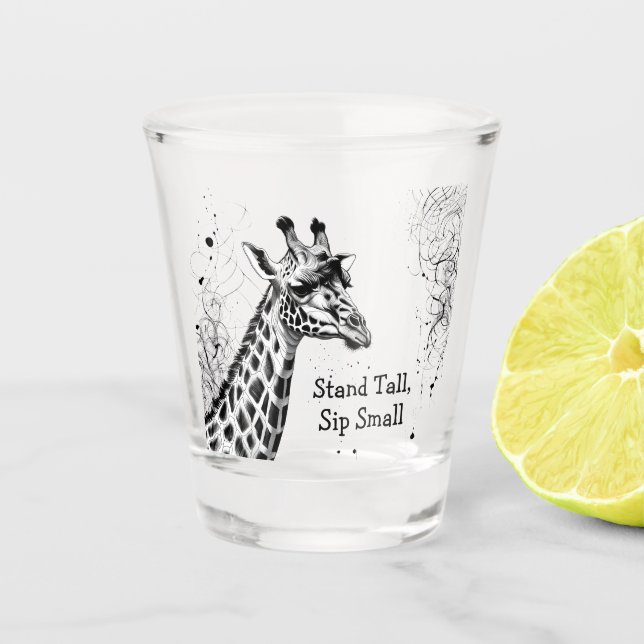 Funny Giraffe Black White Ink Personalised Shot Glass (Front)