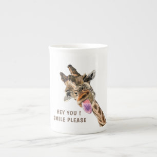 Funny Giraffe Bone China Mug - Custom Text