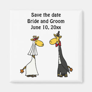 Funny Giraffe Bride and Groom Wedding Art Magnet