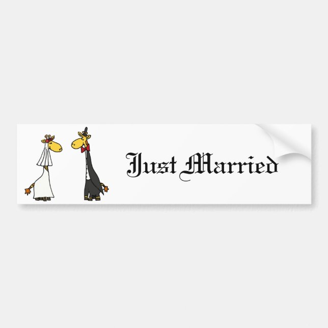 Funny Giraffe Bride and Groom Wedding Cartoon Bumper Sticker (Front)