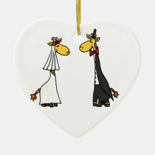 Funny Giraffe Bride and Groom Wedding Cartoon Ceramic Tree Decoration