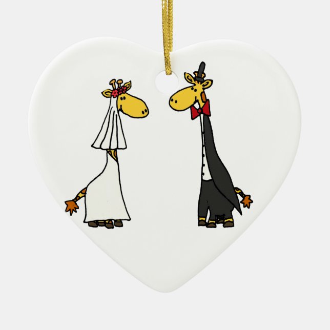 Funny Giraffe Bride and Groom Wedding Cartoon Ceramic Tree Decoration (Front)