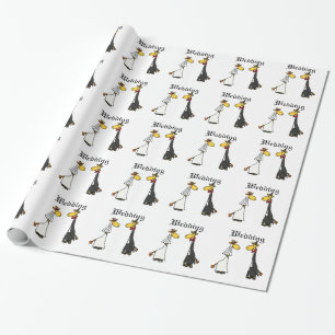 Funny Giraffe Bride and Groom Wedding Cartoon Wrapping Paper