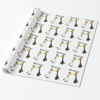 Funny Giraffe Bride and Groom Wedding Cartoon Wrapping Paper