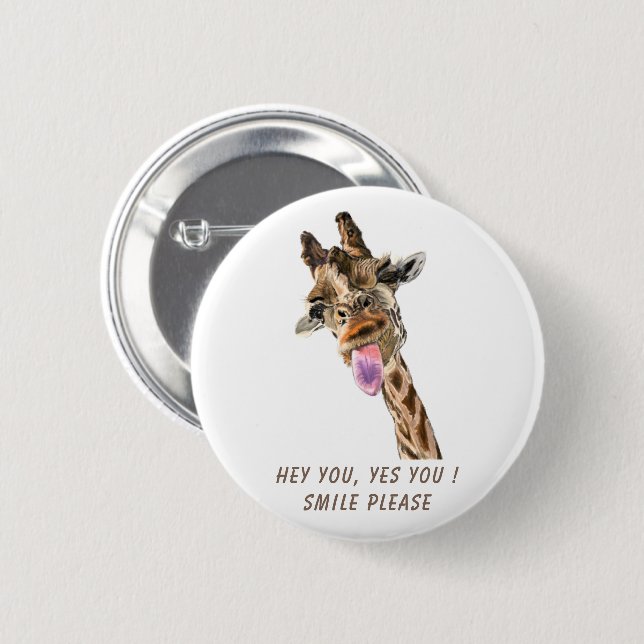Funny Giraffe Button with Text - Smile (Front & Back)
