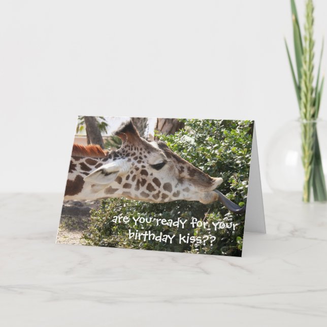 Funny Giraffe Card, ready for your birthday kiss?? Card (Front)