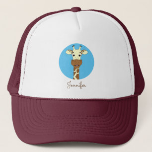 Funny giraffe cartoon blue name hat