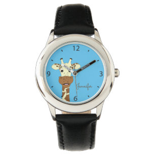 Funny giraffe cartoon blue name kids watch