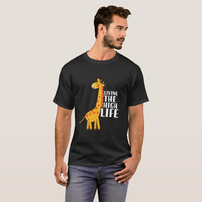 Funny Giraffe Cartoon Living The High Life T-Shirt (Front Full)