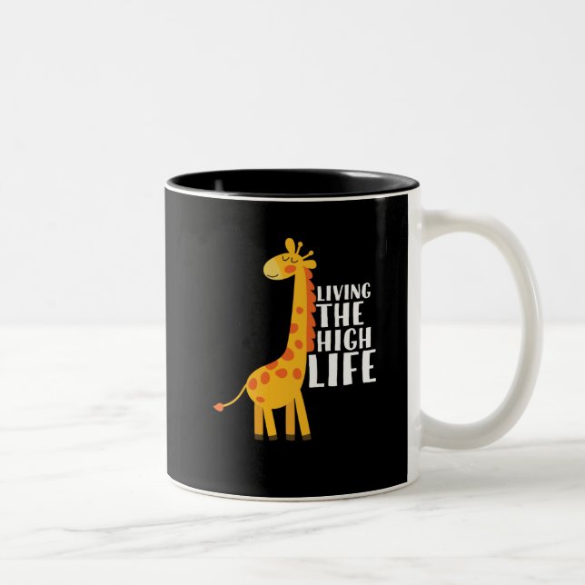 Funny Giraffe Cartoon Living The High Life Two-Tone Coffee Mug (Right)