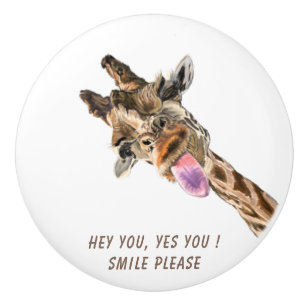 Funny Giraffe Ceramic Knob Smile - Custom Text