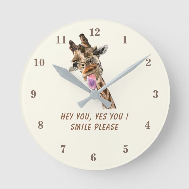 Funny Giraffe Clock with Custom Text and Colours (Front)