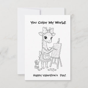 funny Giraffe Coloring Maze Classroom Valentine Thank You Card